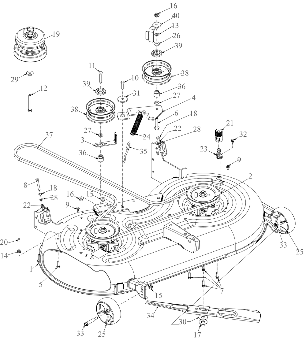 Deck Diagram and Parts List for ZT1-42KH (17TREACS010)(2023) Cub Cadet Lawn Tractor